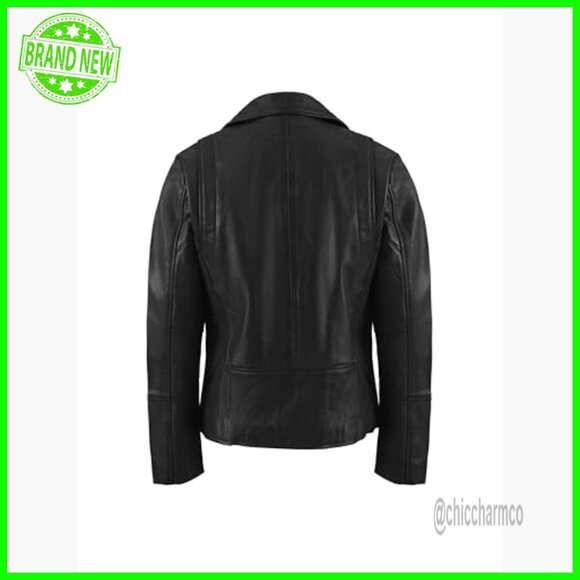 Genuine Lambskin Leather Motorcycle Jacket Asymmetrical Zipper Biker Style - Picture 3 of 6